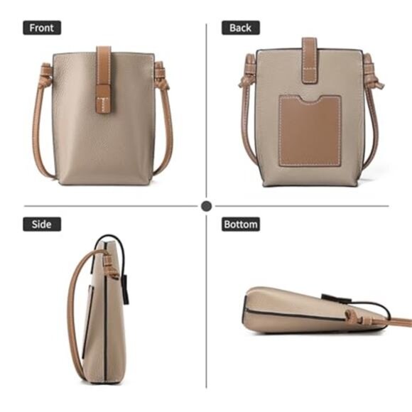 Pink & Brown Leather Small Crossbody Bags Phone Purse Minimalism Travel Bag - Picture 8 of 9